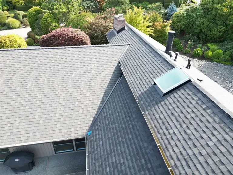 Close up view of roof details on a Composite Roof with Flat section in Clyde Hill, Washington.