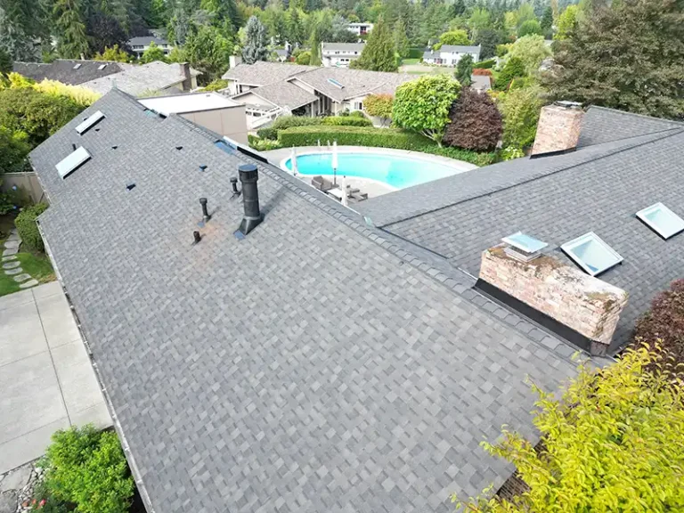 Close up view of roof details on a Composite Roof with Flat section in Clyde Hill, Washington.