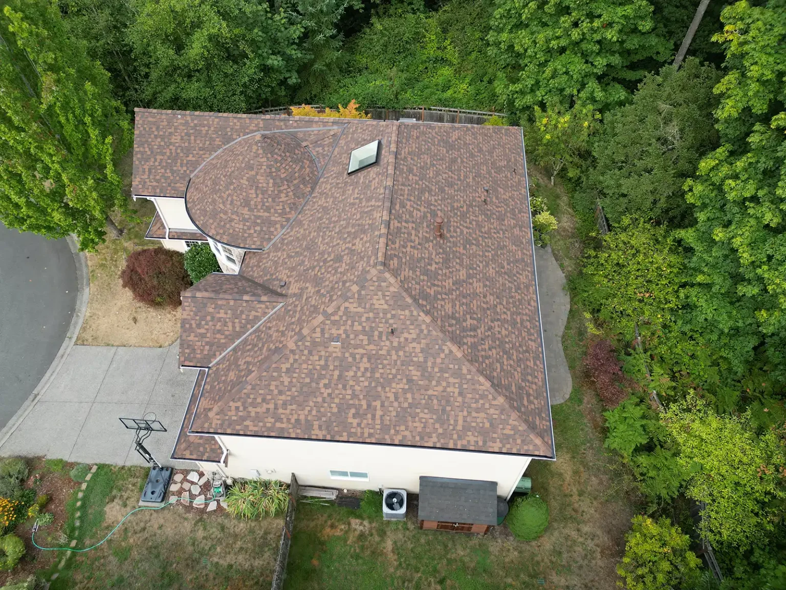 Overhead view of a New Composite Roof for Castle in Renton, Washington