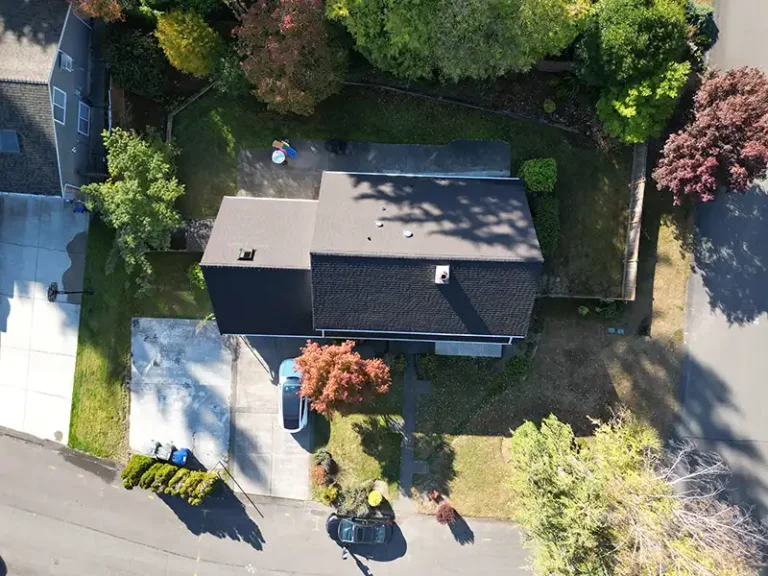 Overhead view from the top of a New Composite Roof in Bellevue, Washington