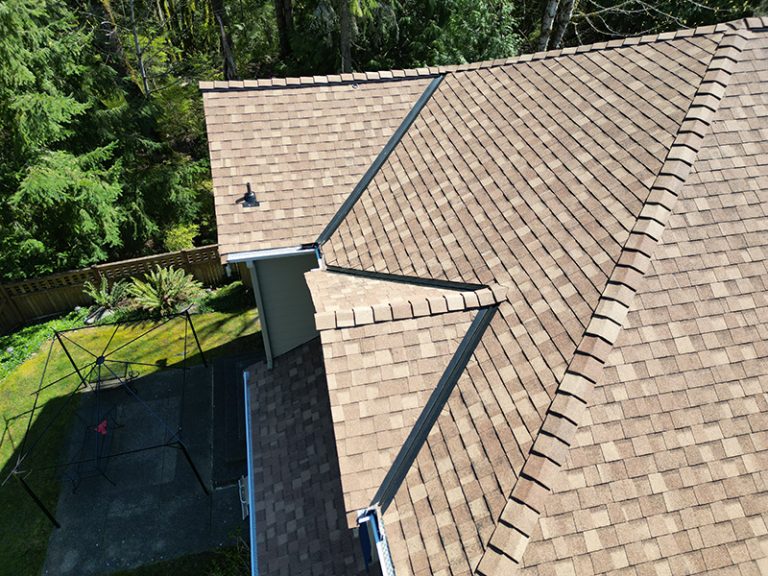 View of top roof details of a building with a New Composite Roof in Renton, Washington