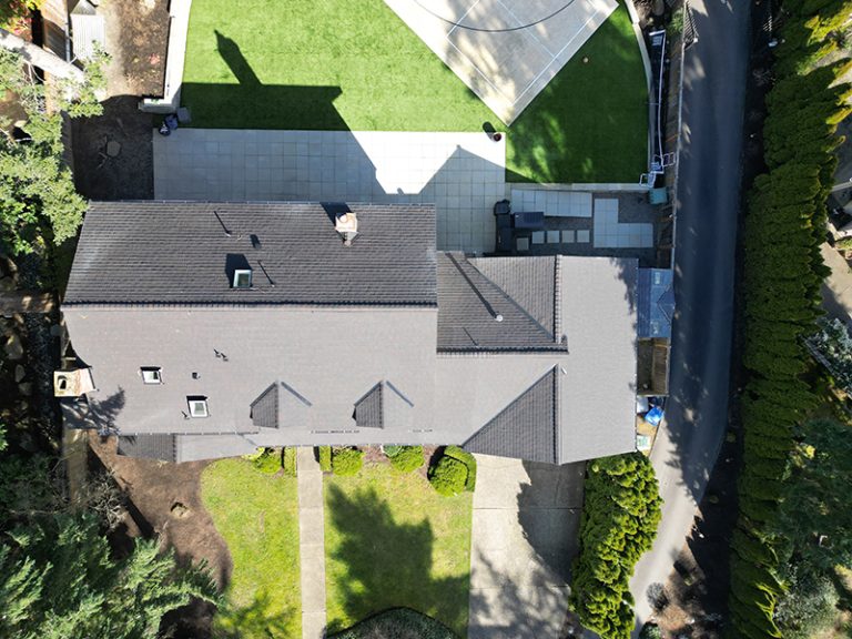 View of top of a home with a New Composite Shingle Roof in Medina, Washington