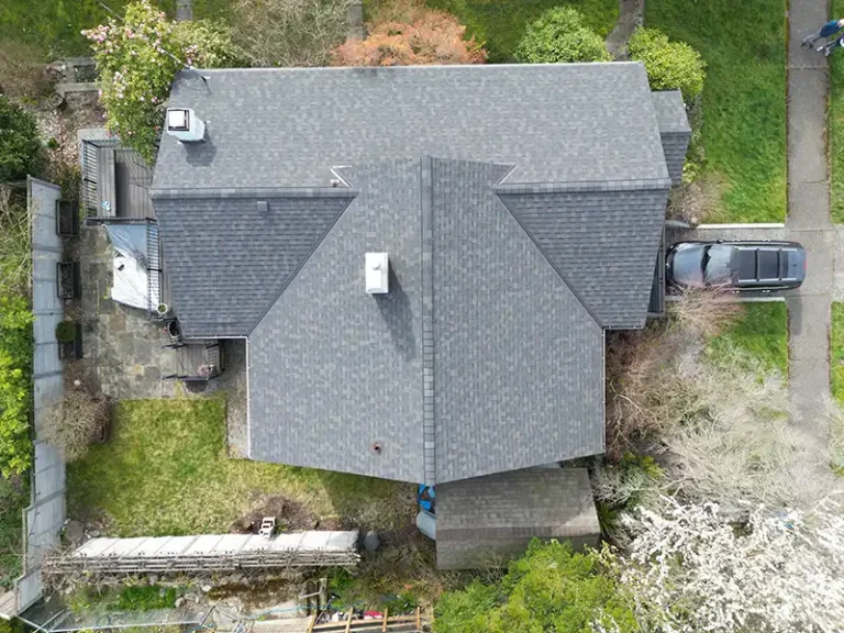 View of top of a home with a New Composite Shingle Roof in Seattle, Washington